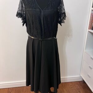 City Chic Black V-Neck Belted Flutter Sleeve Midi Dress